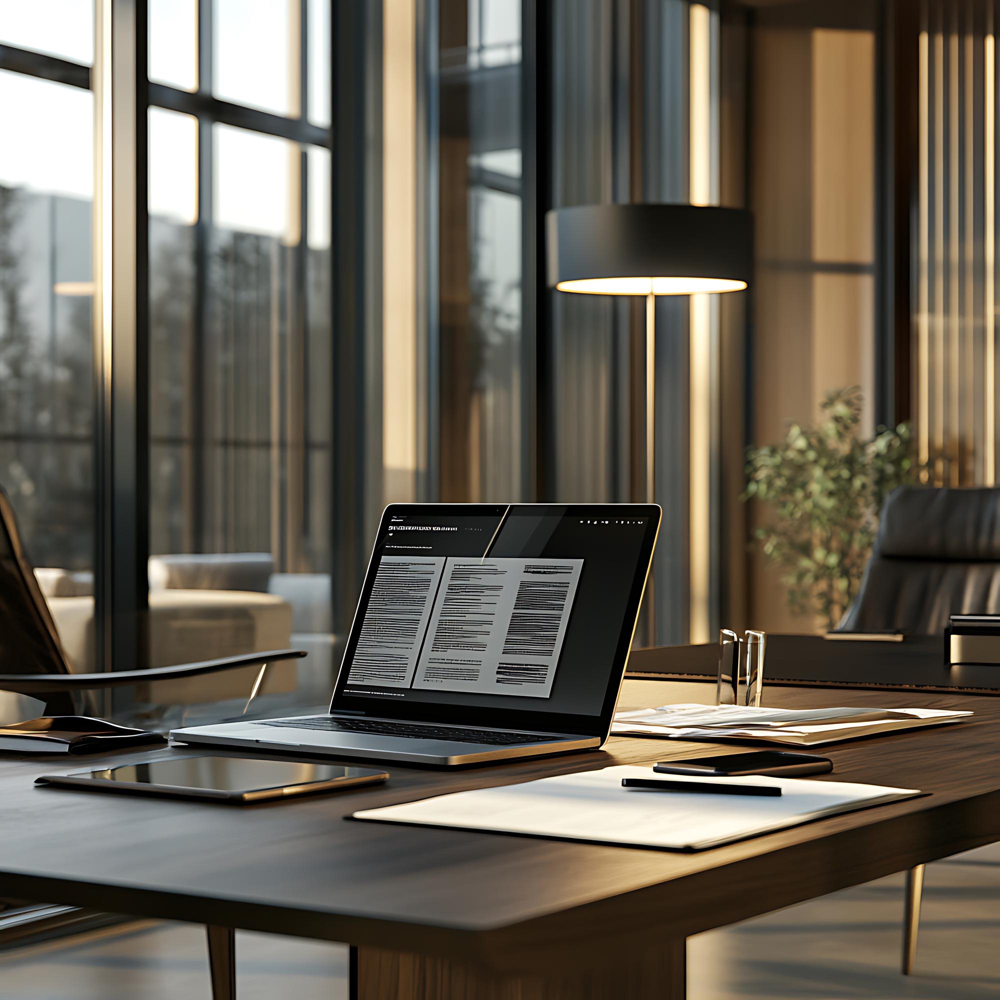 Birou imobiliar modern cu documente și laptop